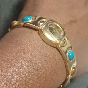 Gold Bracelet Watch with Turquoise Accents